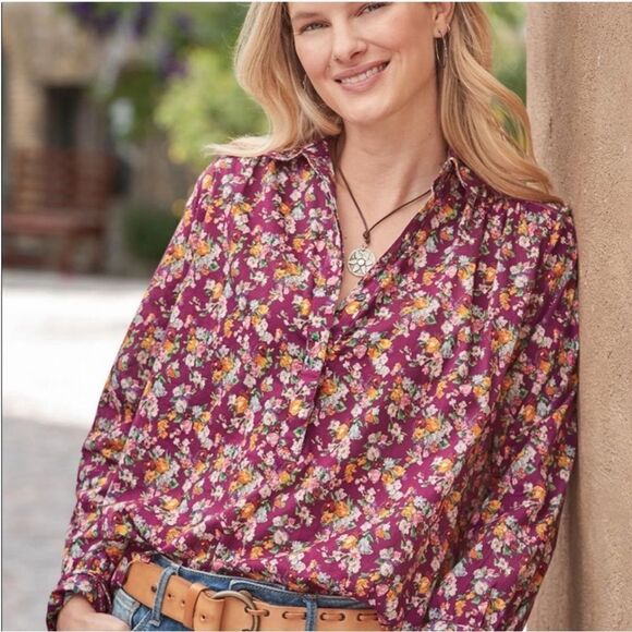 ❤️Sundance Poppy Bloom Button Down Purple Floral Top S - Picture 1 of 15